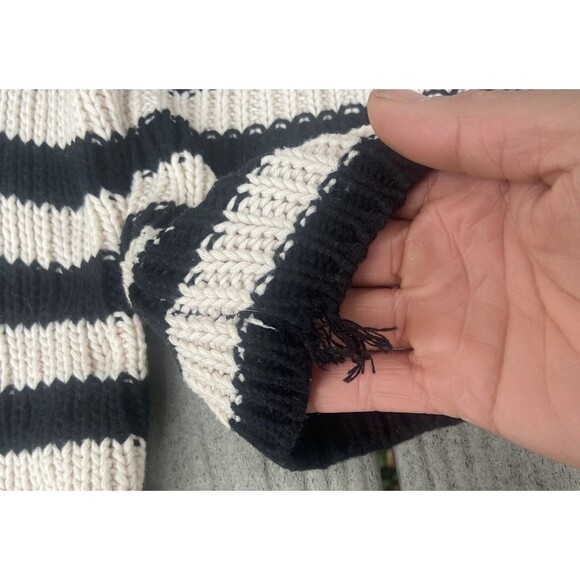 I Love H81 Black Cream Chunky Rib Knit Striped Pullover Sweater Women’s L - Picture 10 of 12